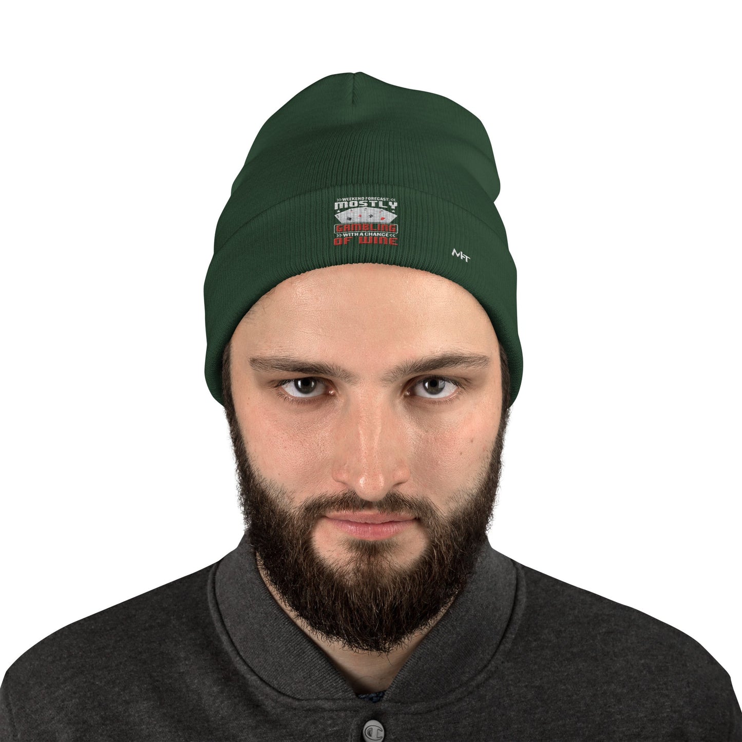 Weekend Forecast Mostly Gambling With a Chance of Wine - Embroidered Beanie by DarkByteGear
