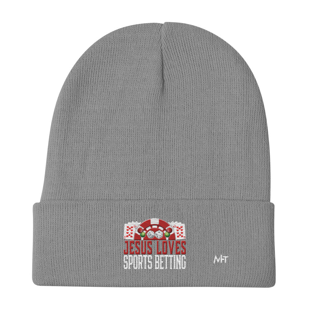 Jesus Loves Sports Betting - Embroidered Beanie by DarkByteGear