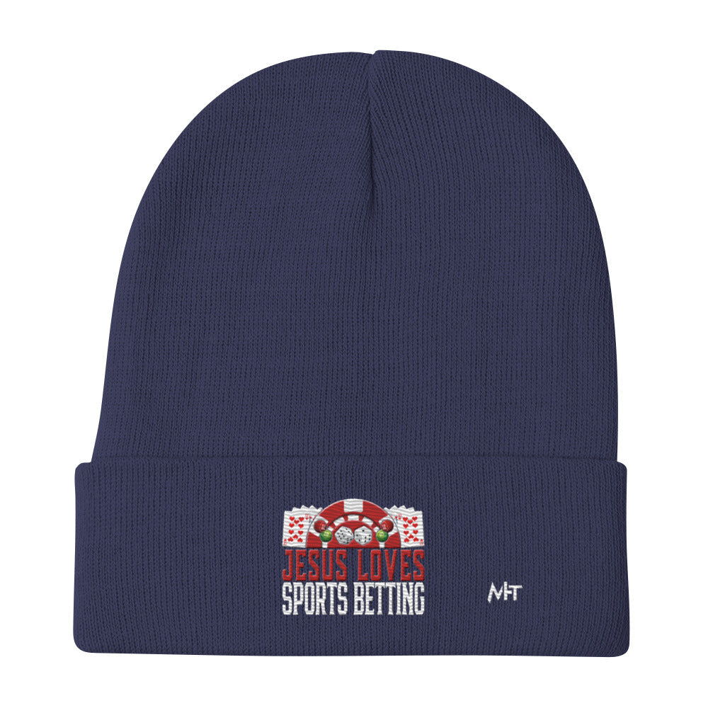 Jesus Loves Sports Betting - Embroidered Beanie by DarkByteGear