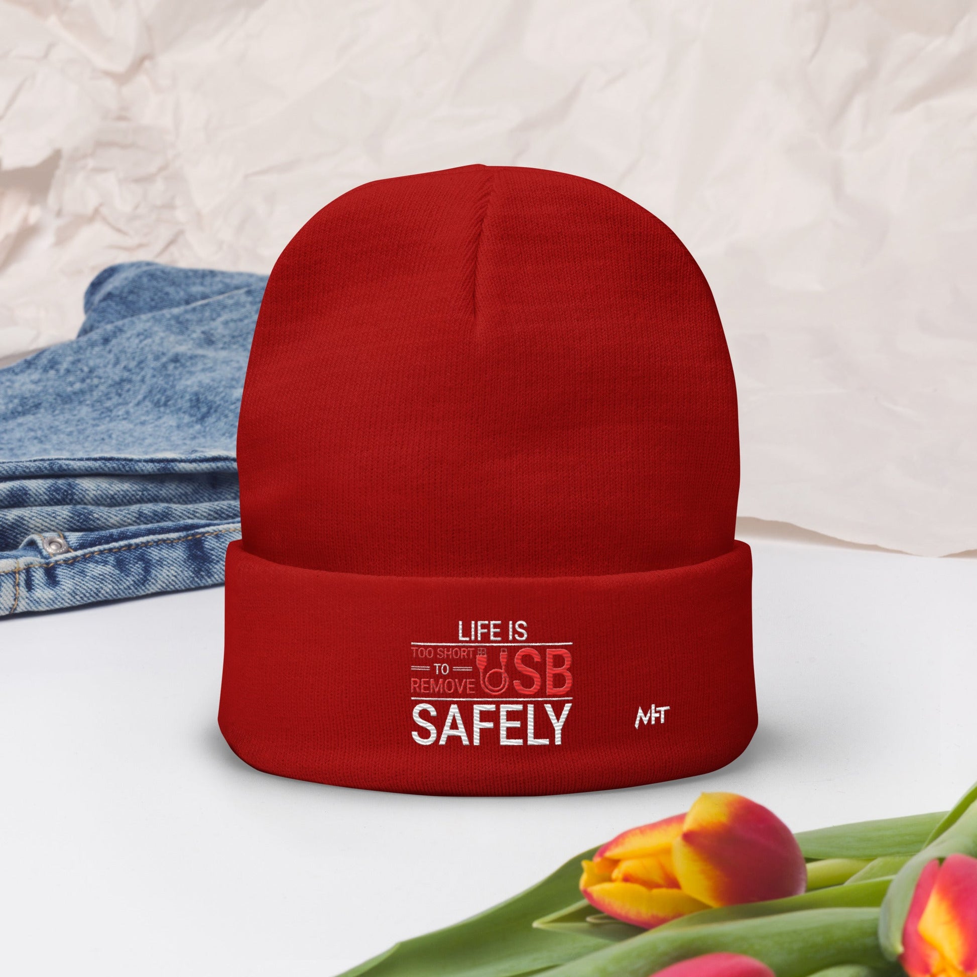 Life is too Short to Remove USB Safely - Embroidered Beanie by DarkByteGear