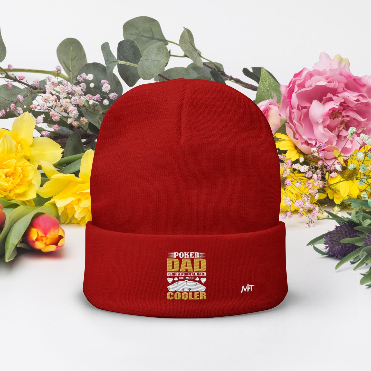Poker Dad is like a Normal Dad but much Cooler - Embroidered Beanie by DarkByteGear