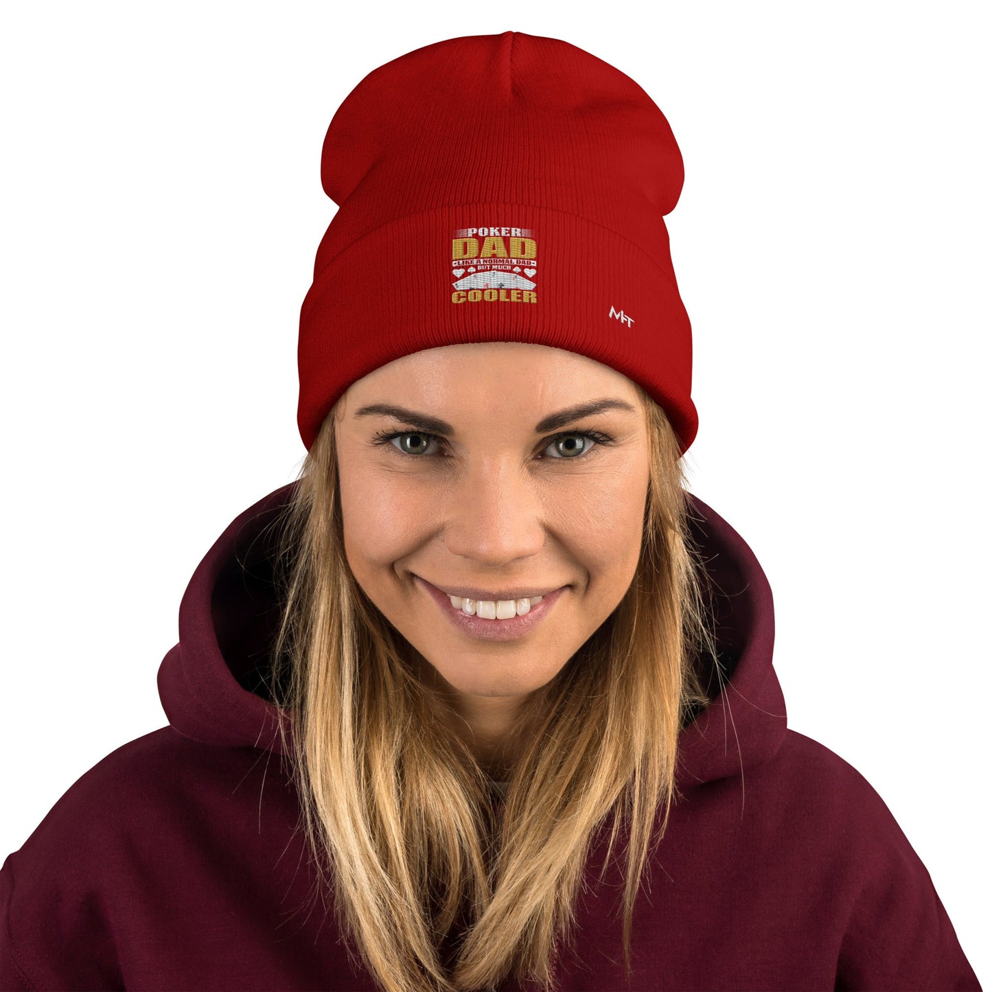 Poker Dad is like a Normal Dad but much Cooler - Embroidered Beanie by DarkByteGear