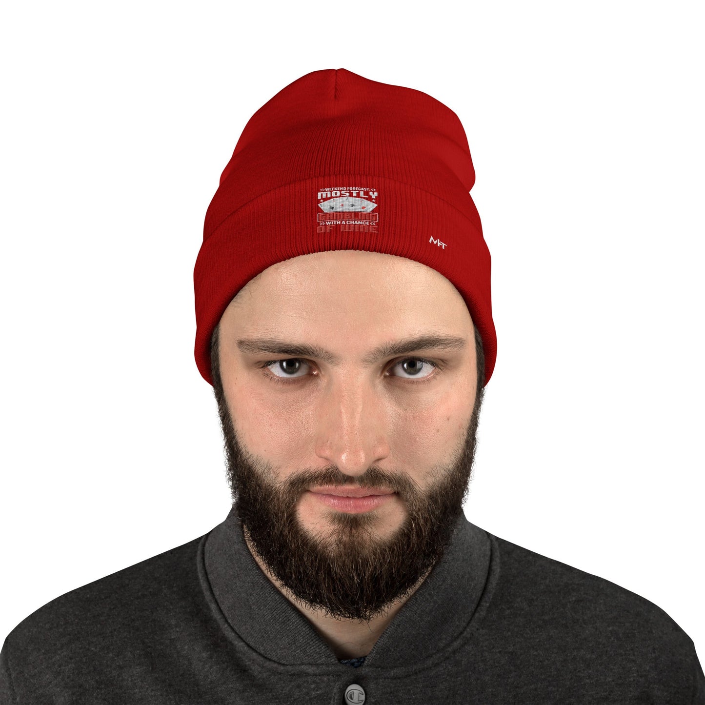 Weekend Forecast Mostly Gambling With a Chance of Wine - Embroidered Beanie by DarkByteGear