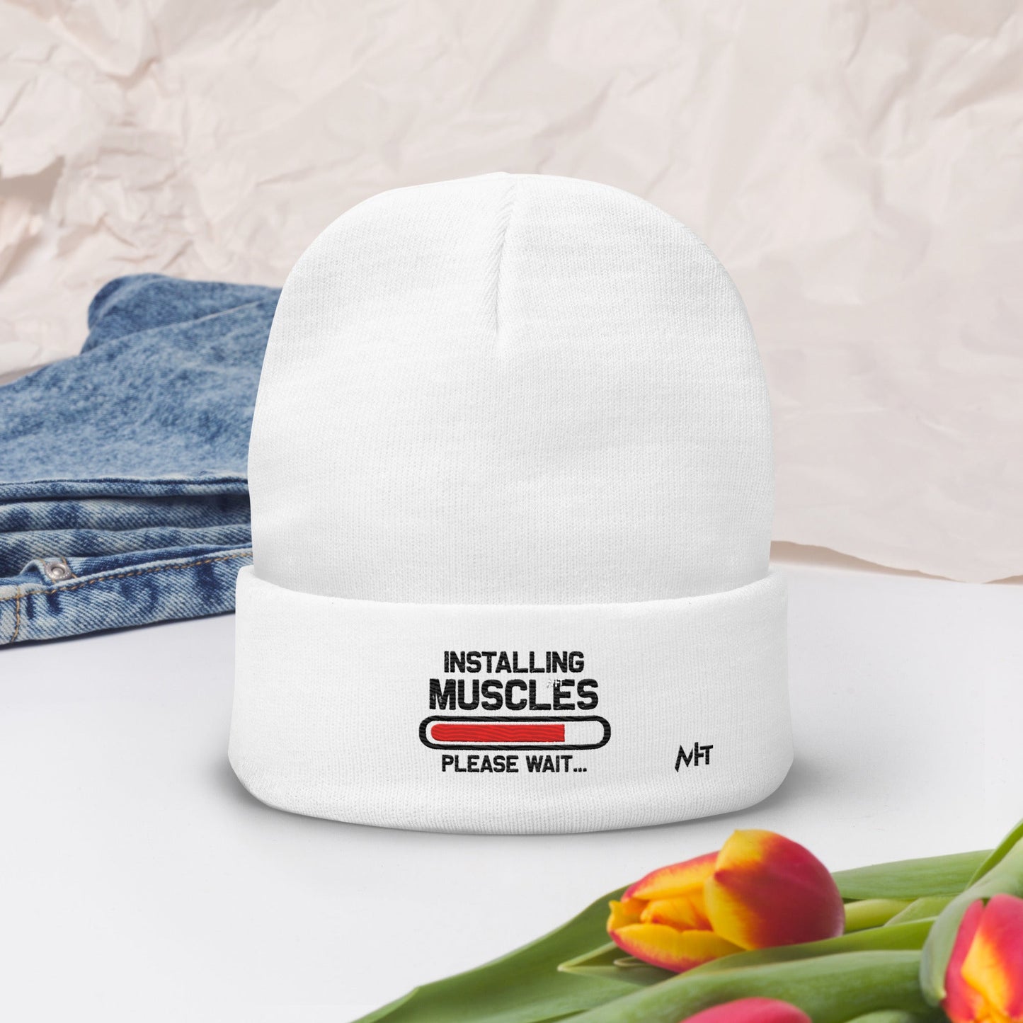 Installing Muscles Please Wait.... - Embroidered Beanie by DarkByteGear