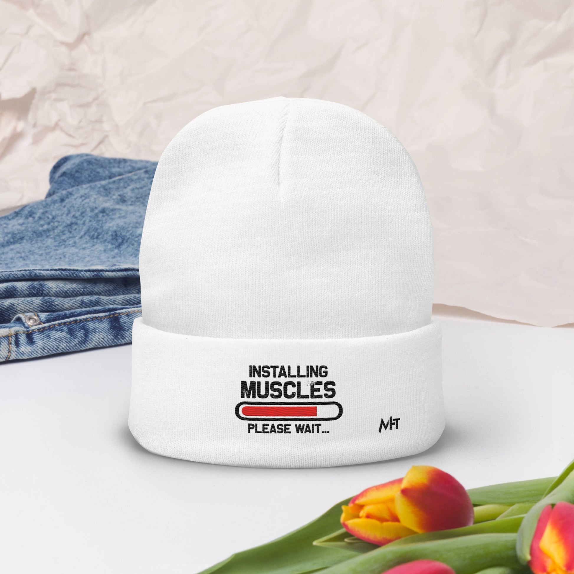 Installing Muscles Please Wait.... - Embroidered Beanie by DarkByteGear