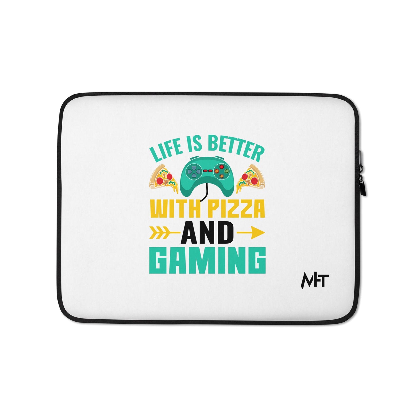 Life is Better With Pizza and Gaming Rima 14 in Dark Text - Laptop Sleeve by DarkByteGear