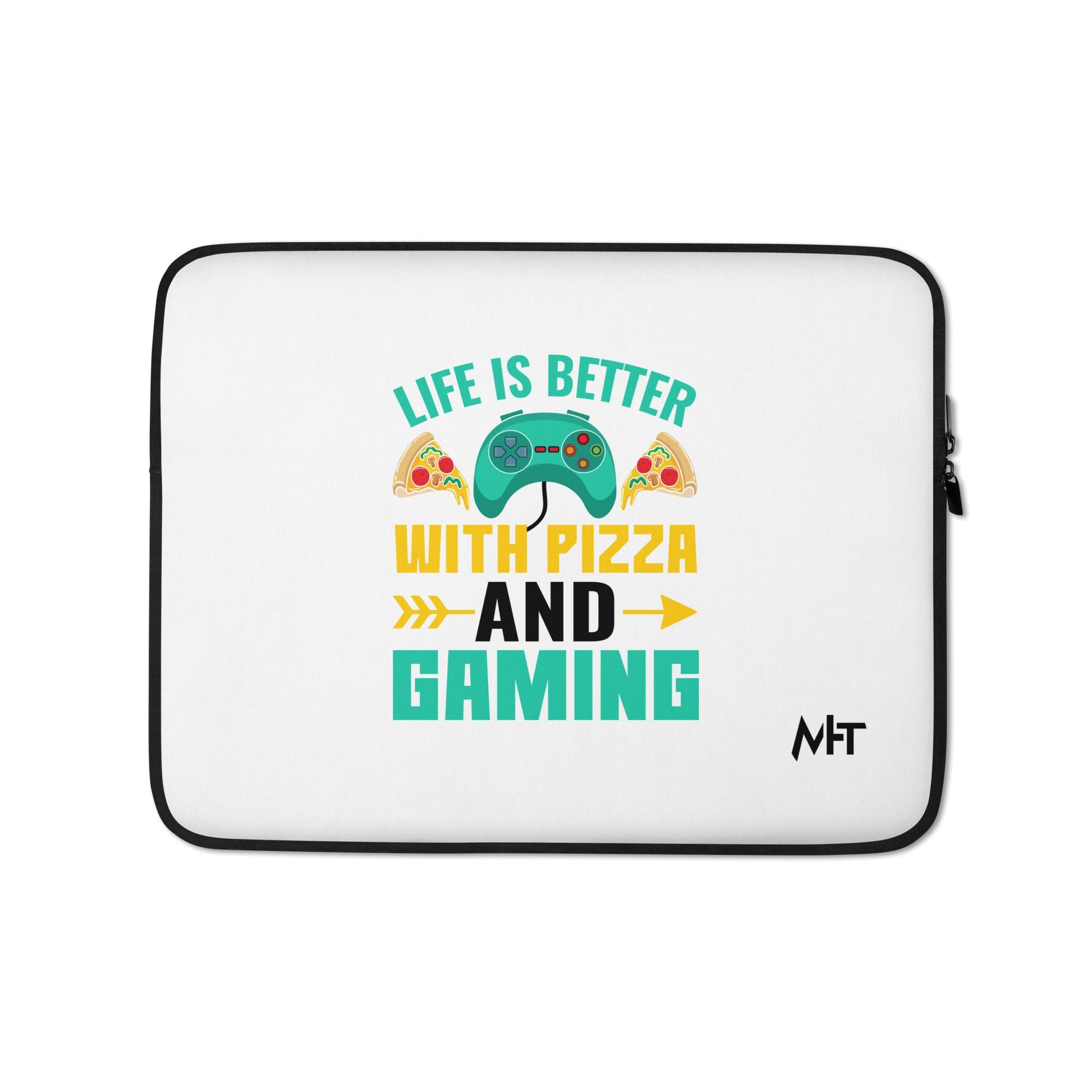 Life is Better With Pizza and Gaming Rima 14 in Dark Text - Laptop Sleeve by DarkByteGear
