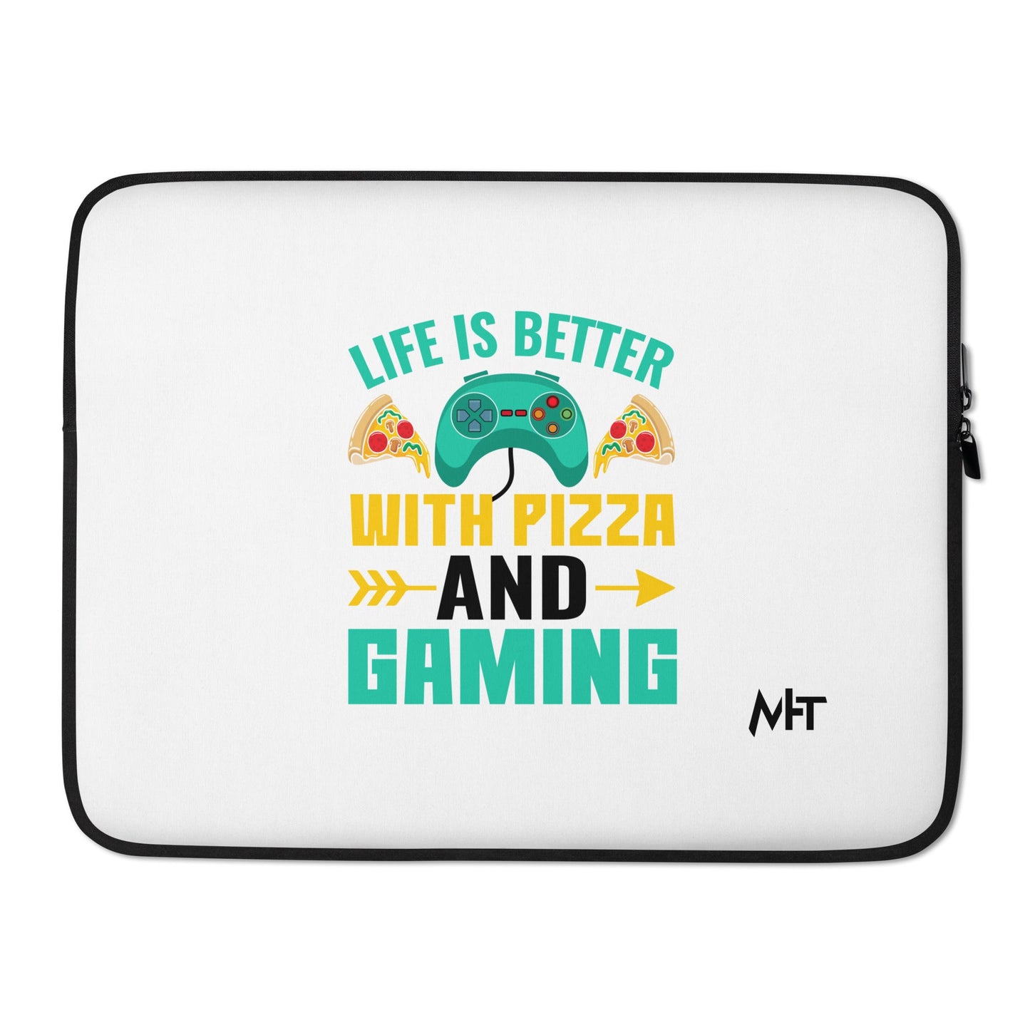 Life is Better With Pizza and Gaming Rima 14 in Dark Text - Laptop Sleeve by DarkByteGear