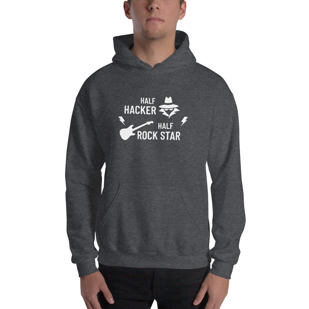 Half Hacker Half Rock Star - Unisex Hoodie (white text) by DarkByteGear