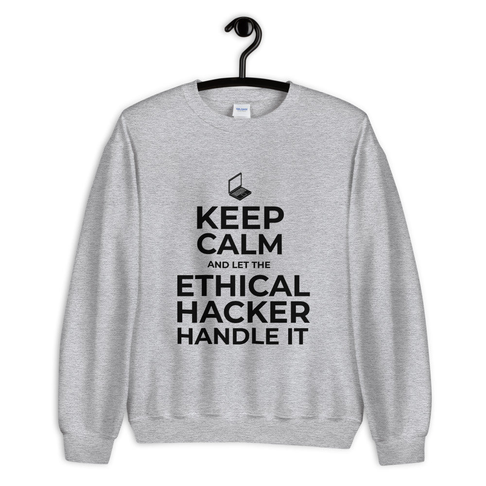 Keep Calm and let the ethical hacker handle it - Unisex Sweatshirt (black text) by DarkByteGear