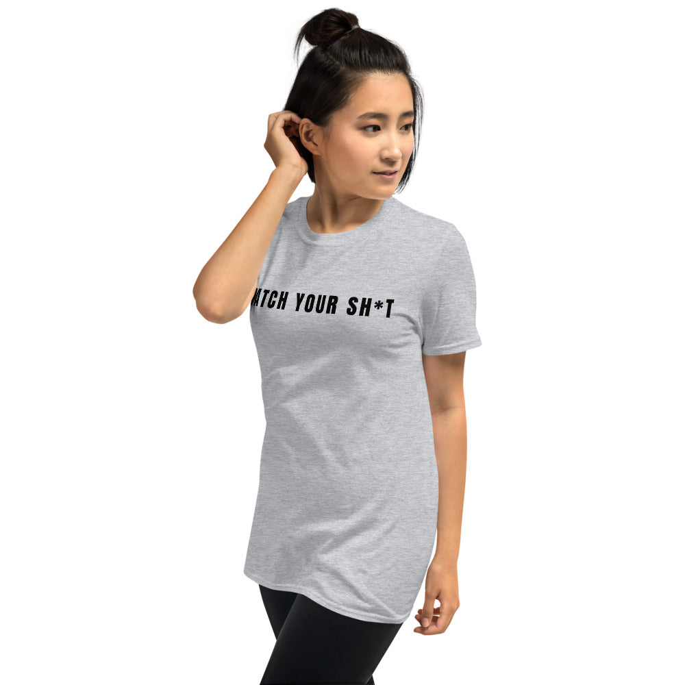PATCH YOUR SH*T - Short-Sleeve Unisex T-Shirt ( black text) by DarkByteGear