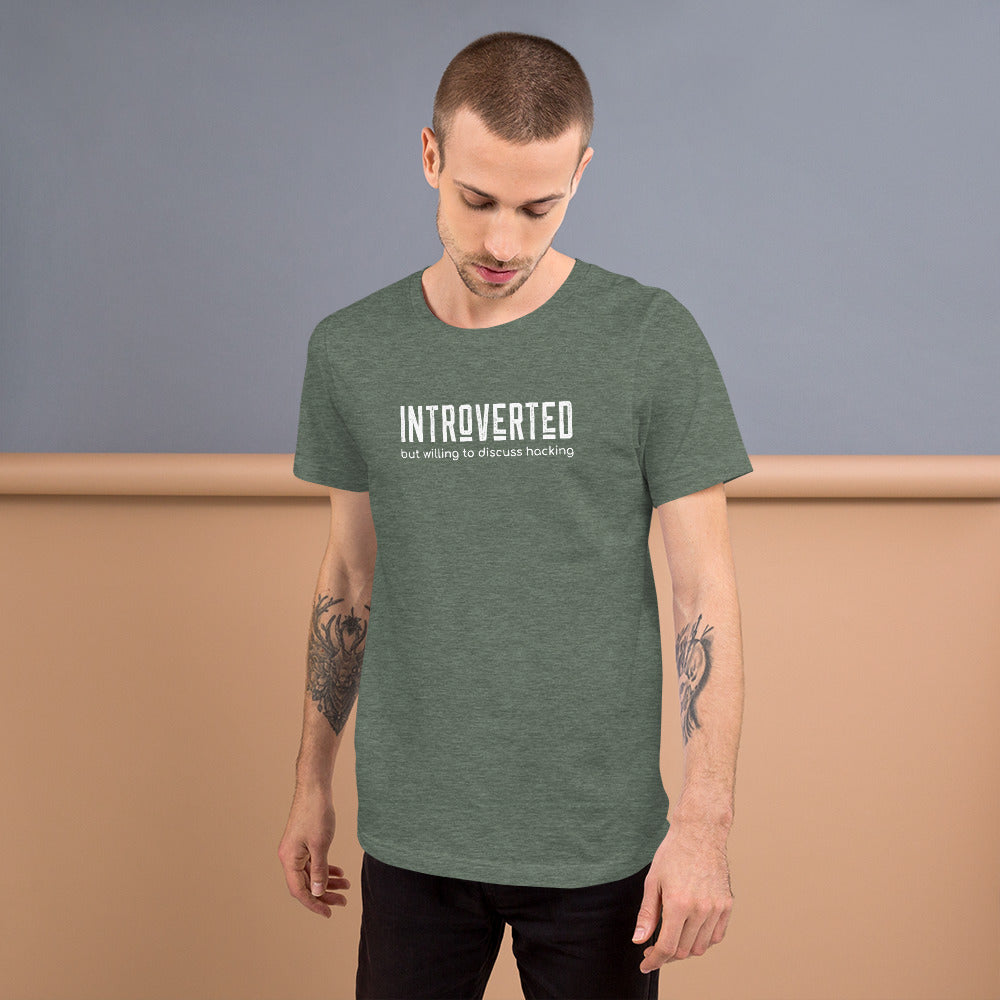 Introverted but willing to discuss hacking - Short-Sleeve Unisex T-Shirt (white text) by DarkByteGear