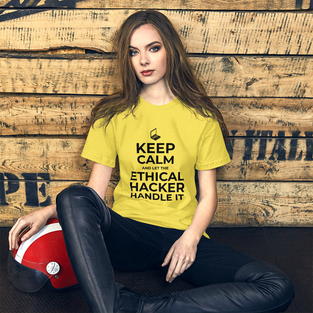 Keep Calm and let the ethical hacker handle it - Short-Sleeve Unisex T-Shirt (white text) by DarkByteGear