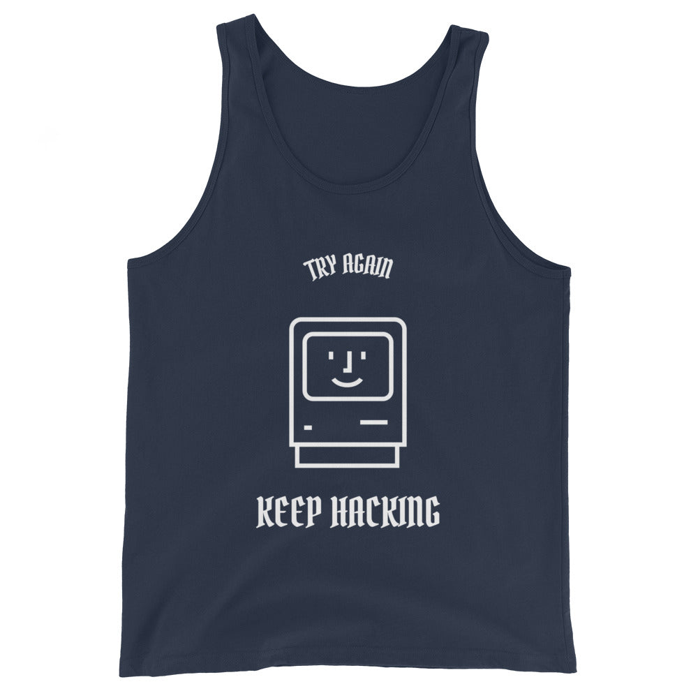 Keep hacking - Unisex Tank Top (white text) by DarkByteGear