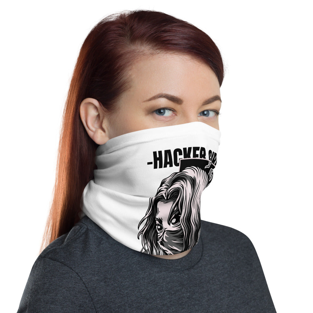 Hacker Girl - Neck Gaiter (black text) by DarkByteGear