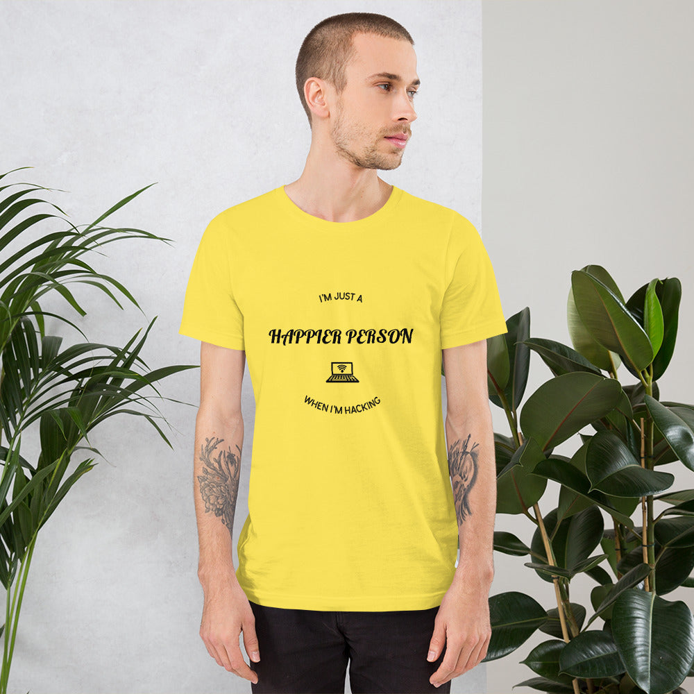 I'm a happier person when I'm hacking - Short-Sleeve Unisex T-Shirt by DarkByteGear