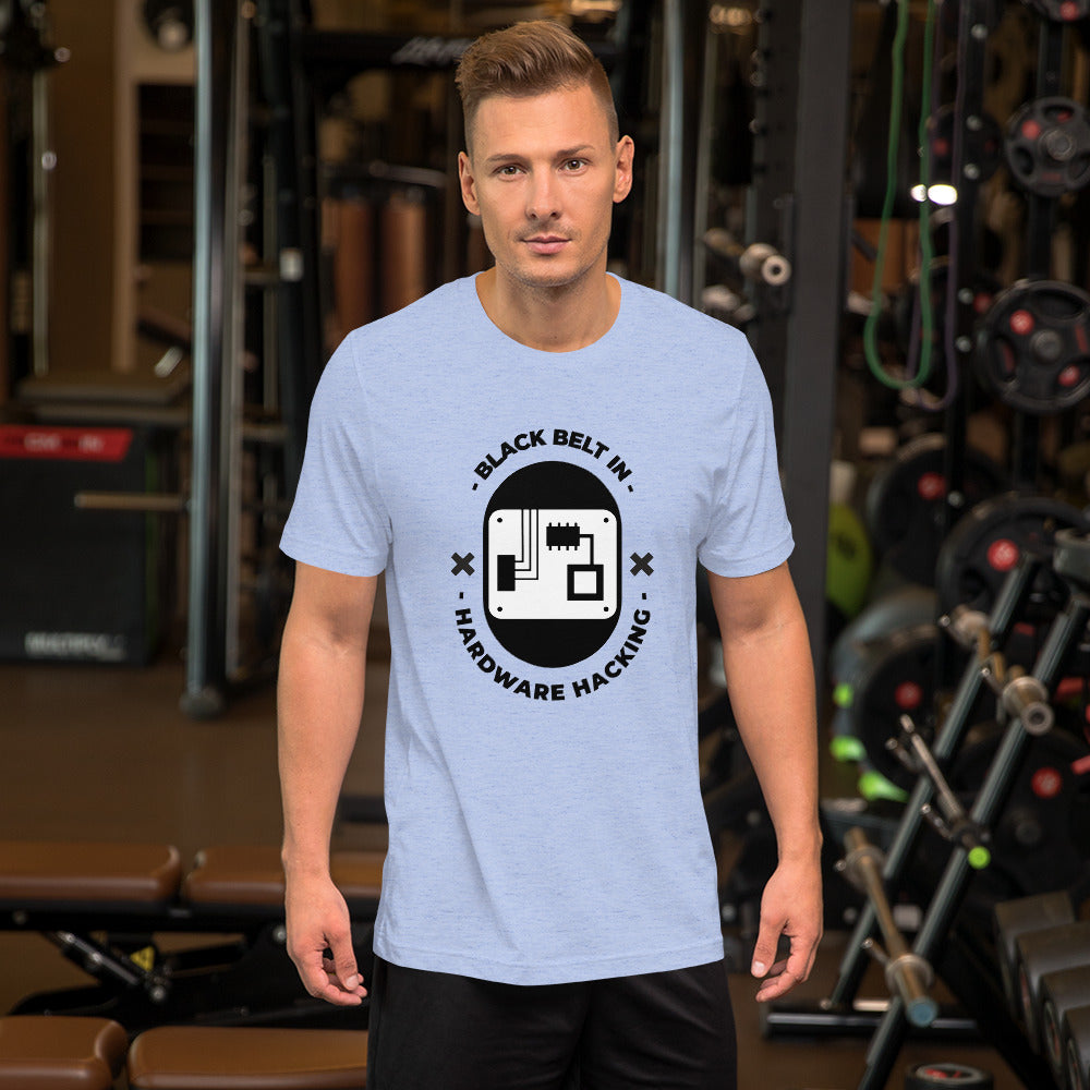 Black belt in hardware hacking - Short-Sleeve Unisex T-Shirt (black text) by DarkByteGear