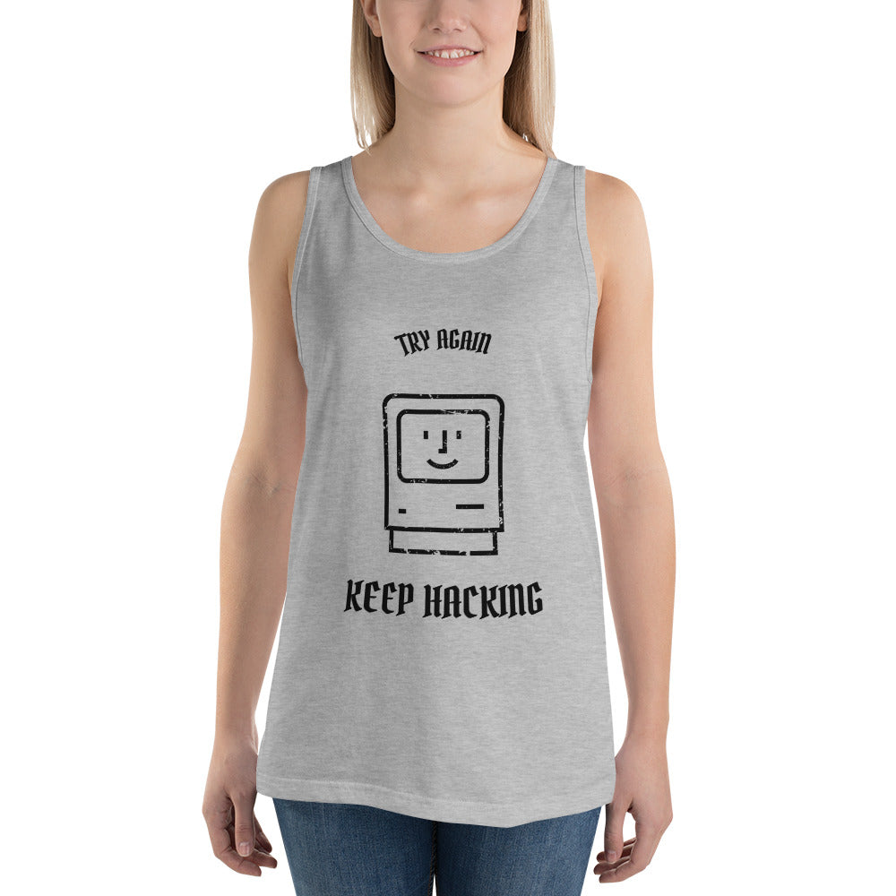 Keep hacking - Unisex Tank Top (black text) by DarkByteGear