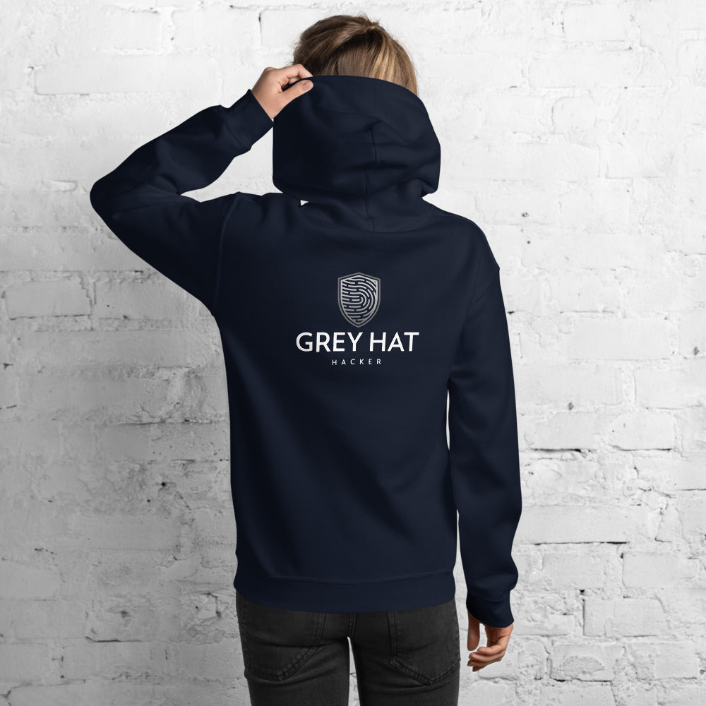 Grey Hat Hacker v1 - Unisex Hoodie (back print) by DarkByteGear