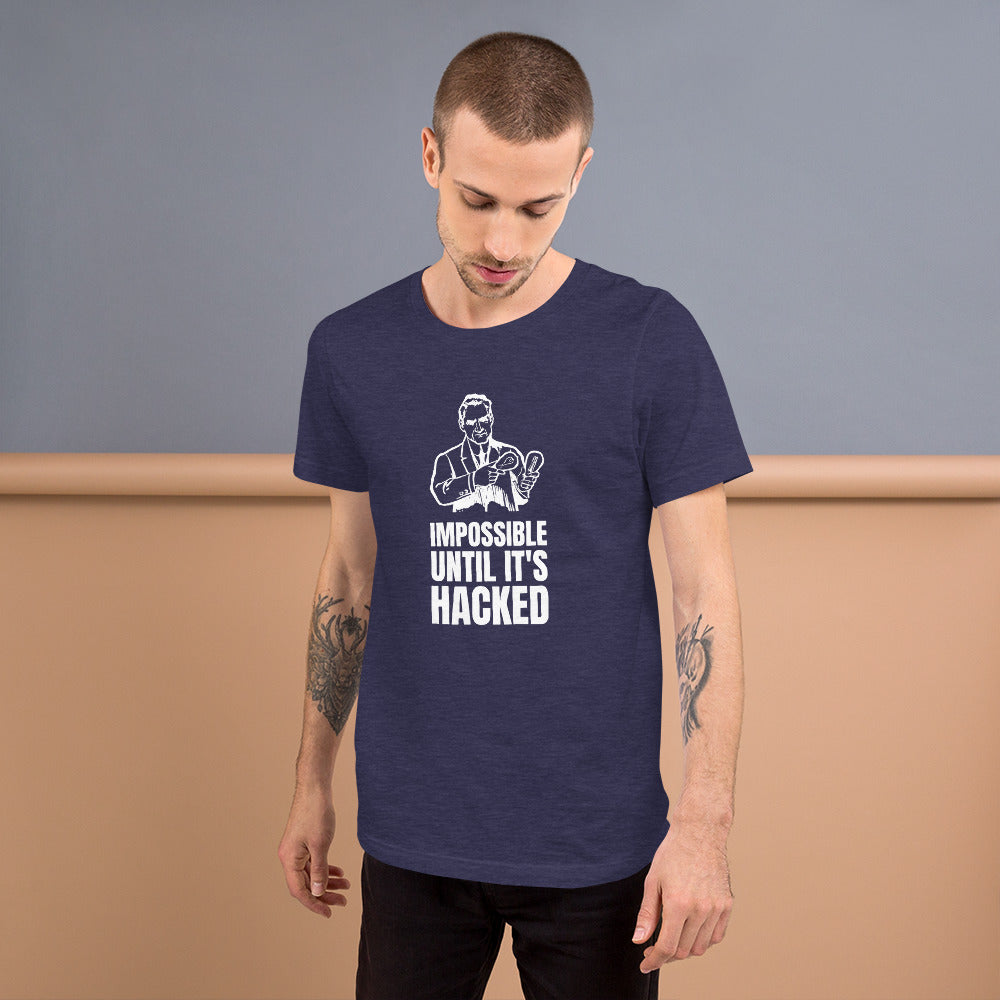 Impossible until it's hacked - Short-Sleeve Unisex T-Shirt (white text) by DarkByteGear