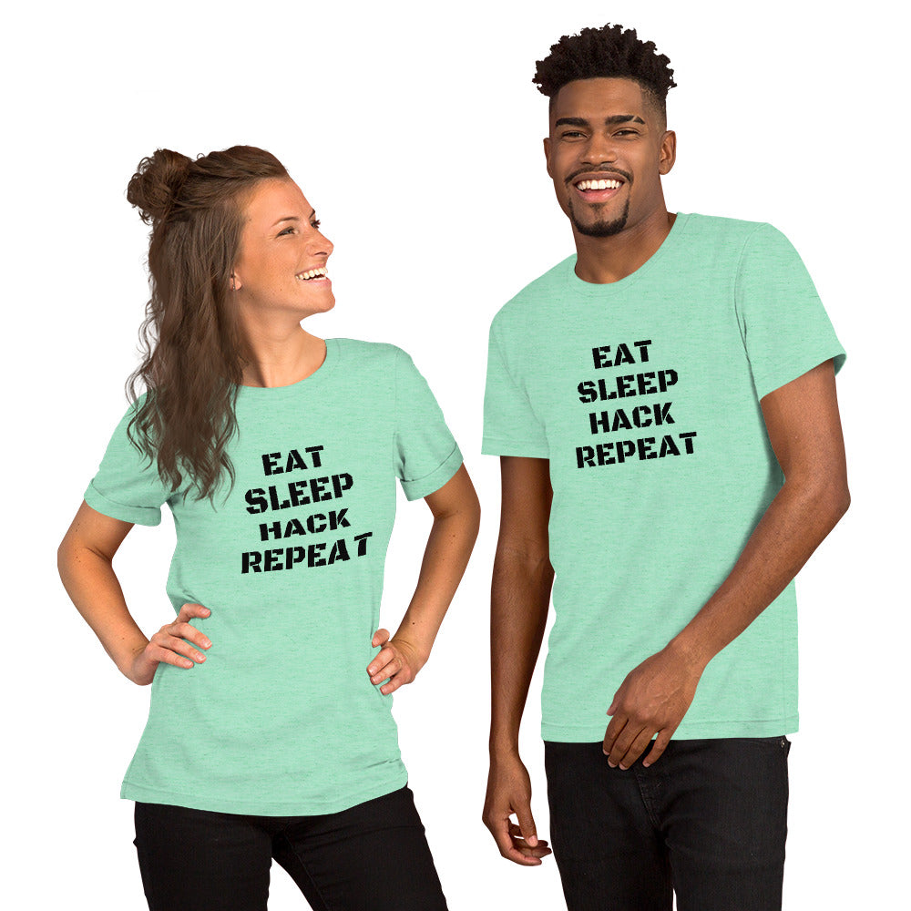 EAT SLEEP HACK REPEAT - Short-Sleeve Unisex T-Shirt (black text) by DarkByteGear