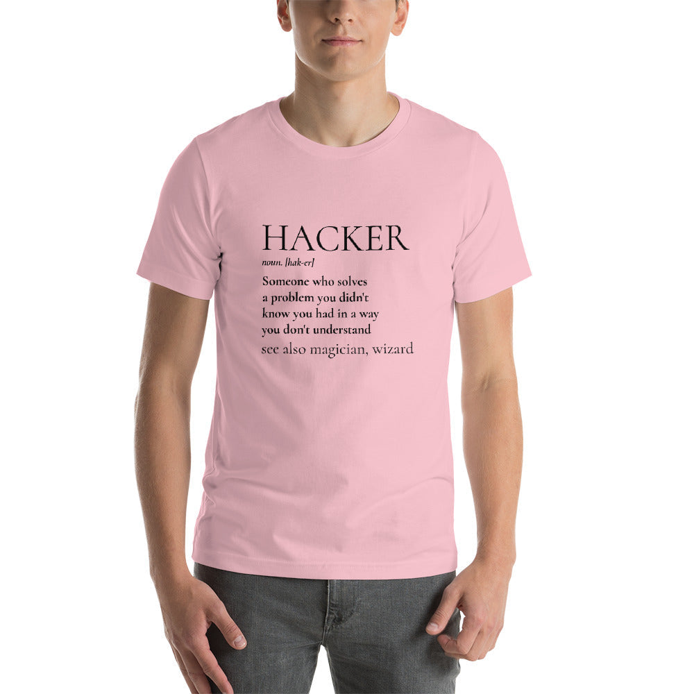 HACKER noun. [hak-er] - Short-Sleeve Unisex T-Shirt (black text) by DarkByteGear