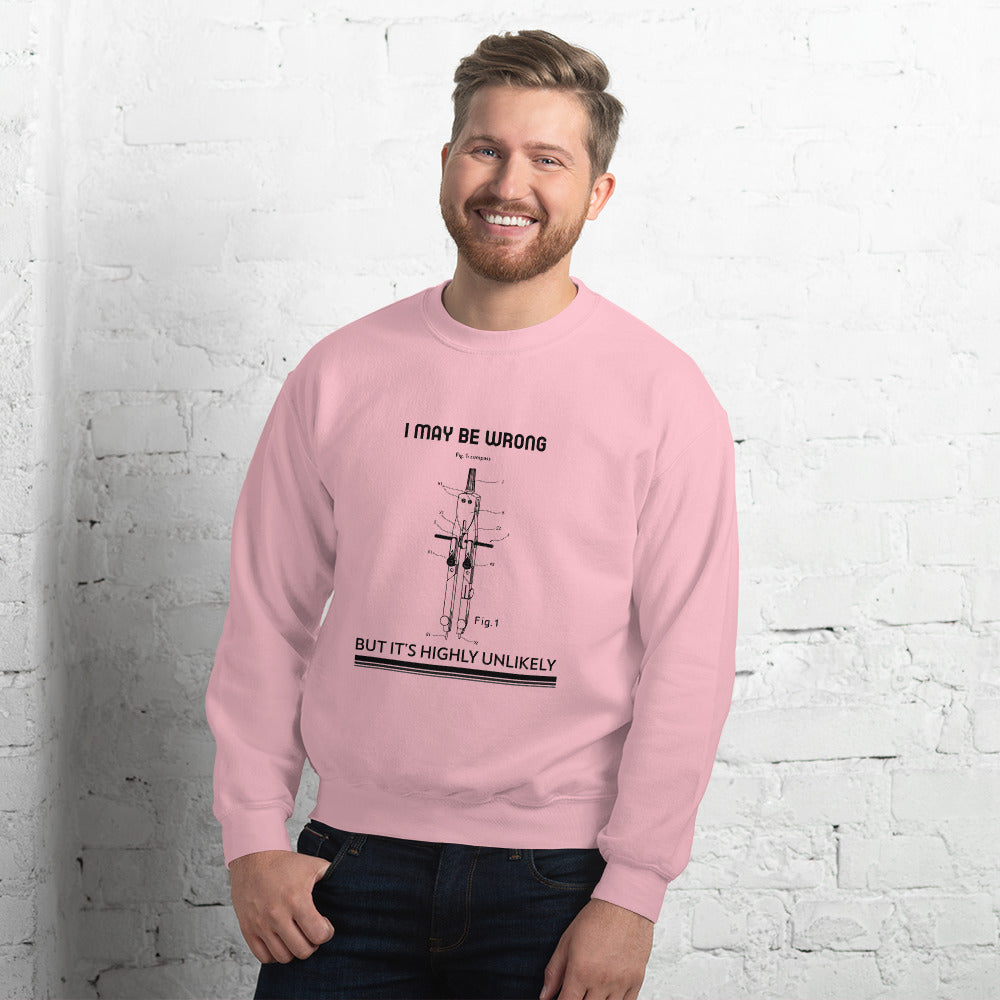 I may be wrong, but it's highly unlikely - Unisex Sweatshirt (black text) by DarkByteGear