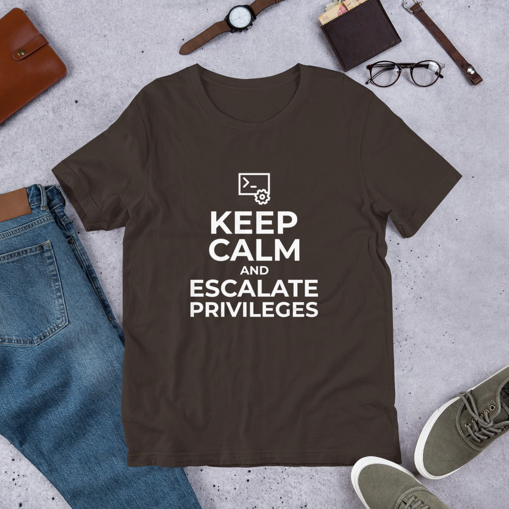 Keep calm and escalate privileges - Short-Sleeve Unisex T-Shirt (white text) by DarkByteGear