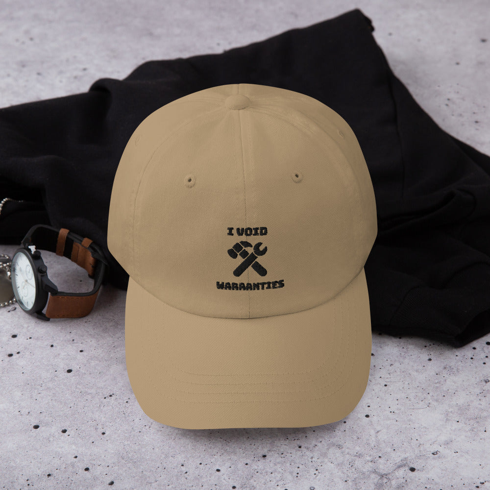 I void warranties - Dad hat (black text) by DarkByteGear
