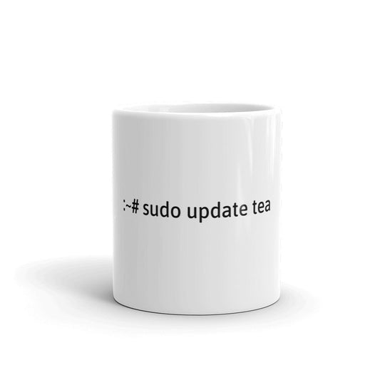 "sudo update tea" Hacker Mug (White) by DarkByteGear