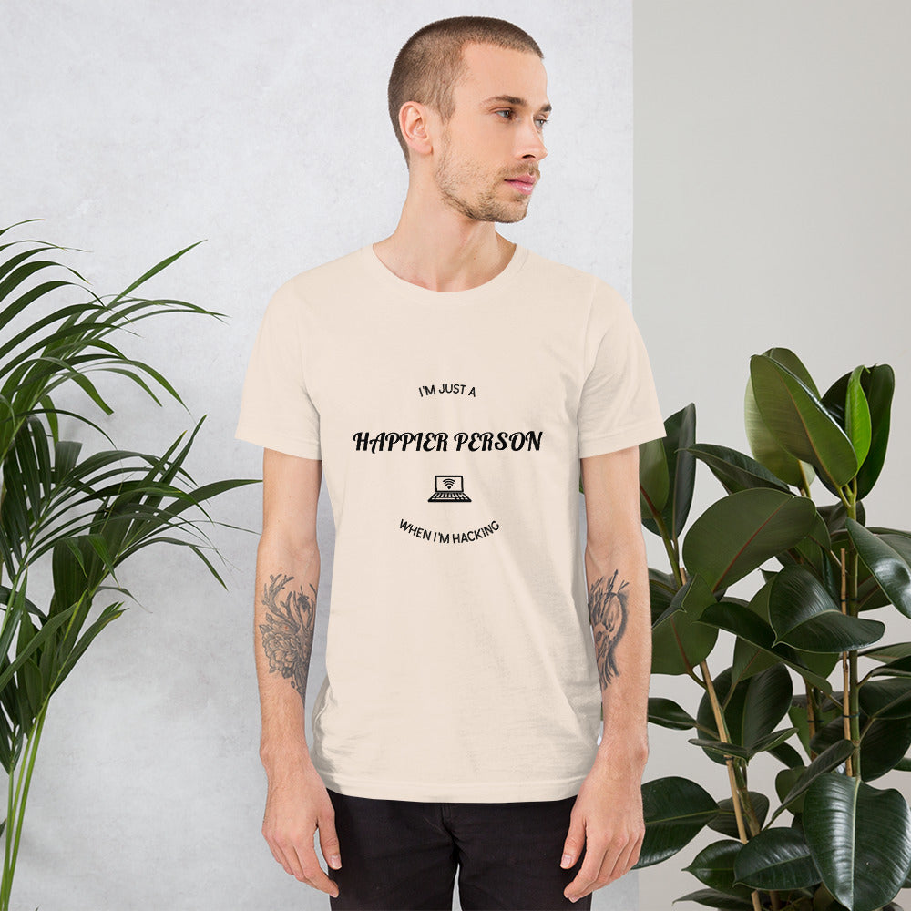 I'm a happier person when I'm hacking - Short-Sleeve Unisex T-Shirt by DarkByteGear