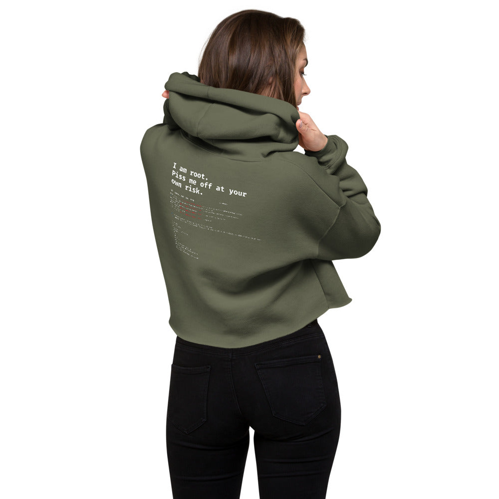 I am root. Piss me off at your own risk - Crop Hoodie by DarkByteGear
