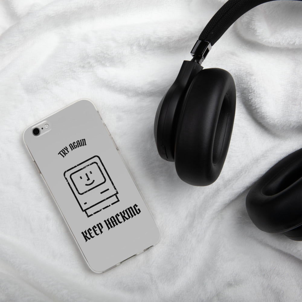 Keep hacking - iPhone Case (black text) by DarkByteGear