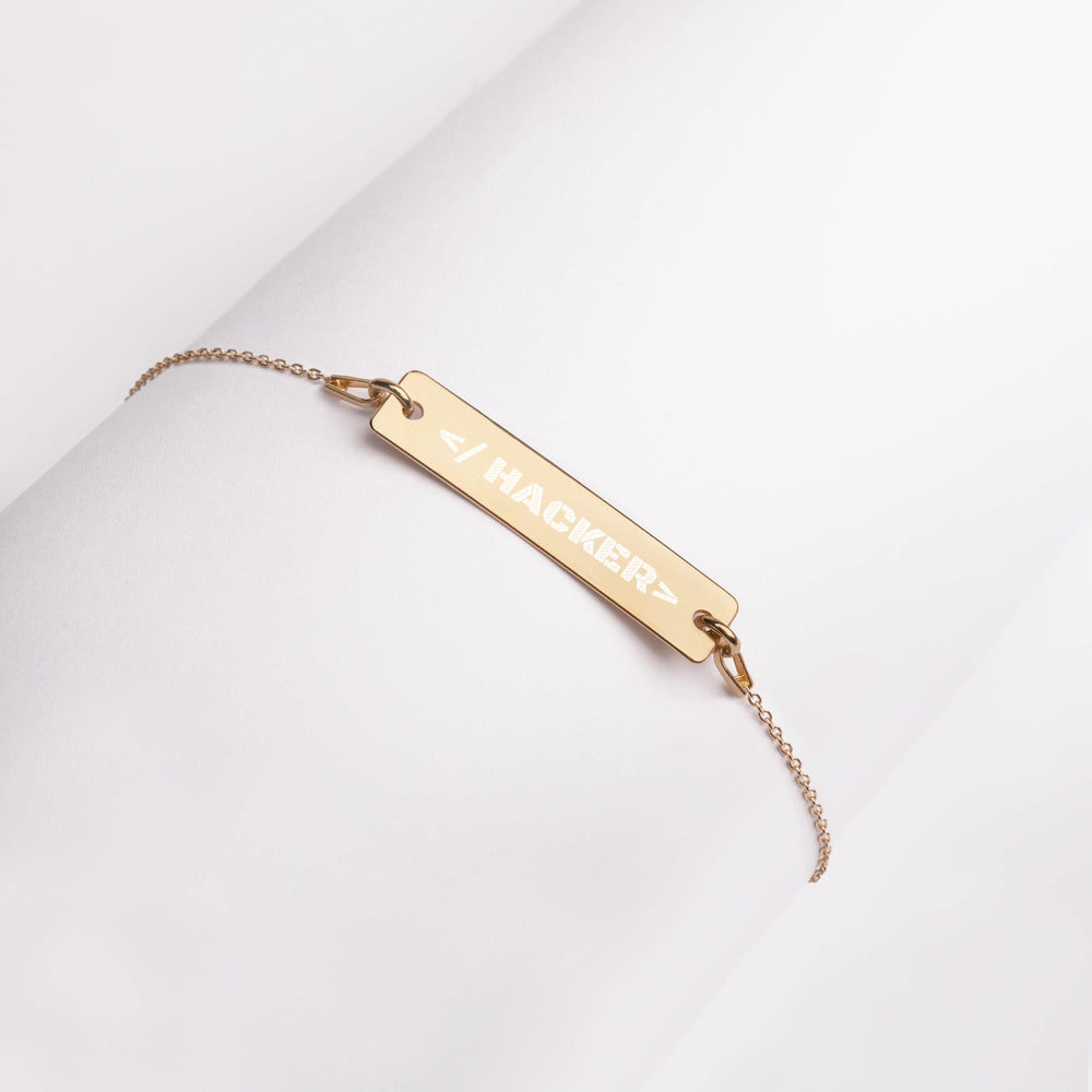 Hacker - Engraved Silver Bar Chain Bracelet by DarkByteGear