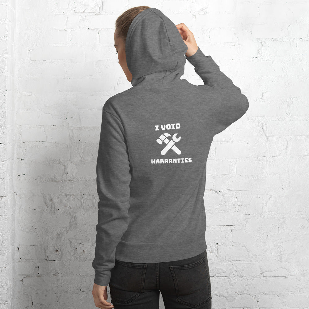 I void warranties - Unisex hoodie (white text) by DarkByteGear