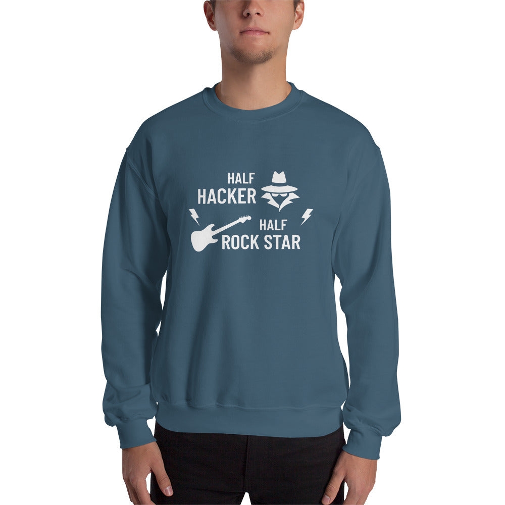 Half Hacker Half Rock Star - Unisex Sweatshirt (white text) by DarkByteGear