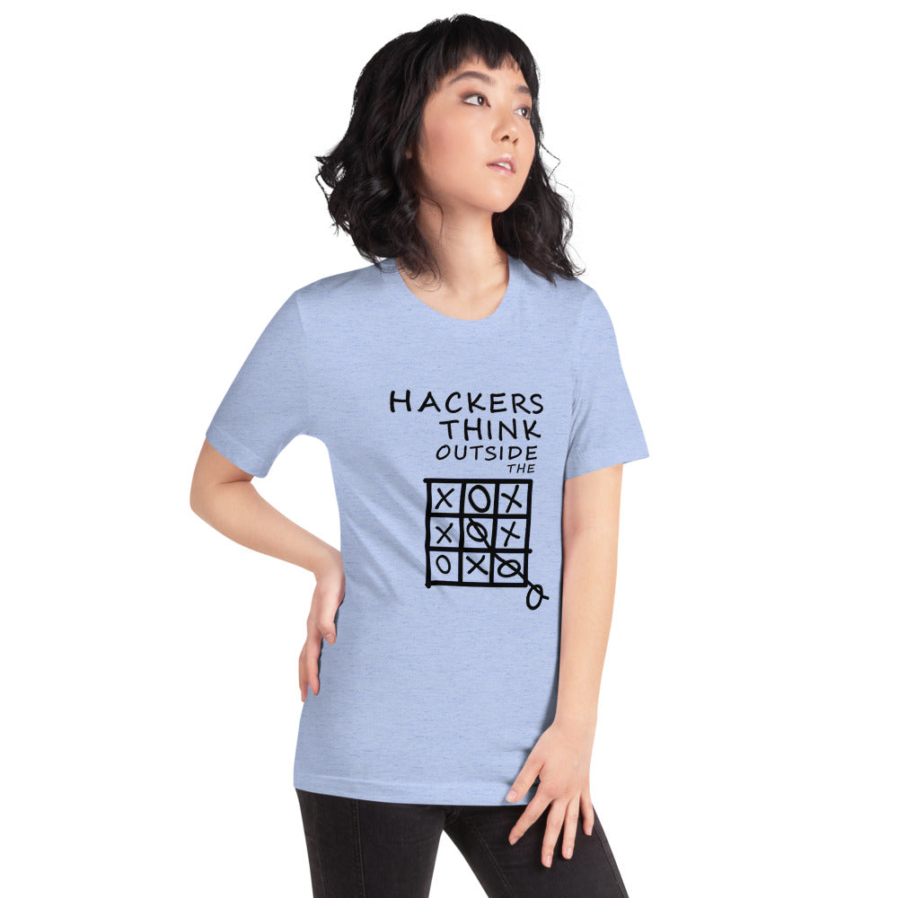 Hackers think outside the box - Short-Sleeve Unisex T-Shirt (black text) by DarkByteGear