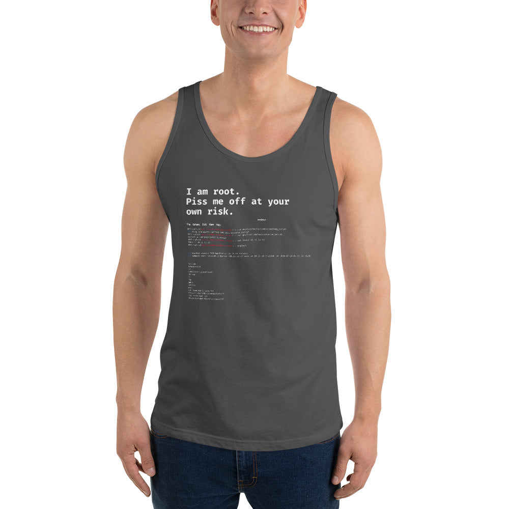 I am root. Piss me off at your own risk - Unisex Tank Top by DarkByteGear
