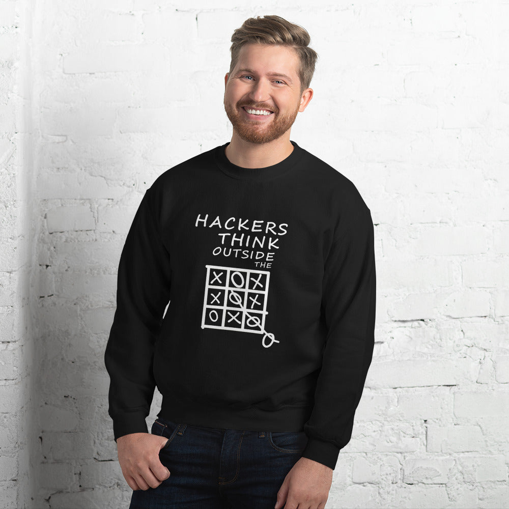 Hackers think outside the box - Unisex Sweatshirt (white text) by DarkByteGear