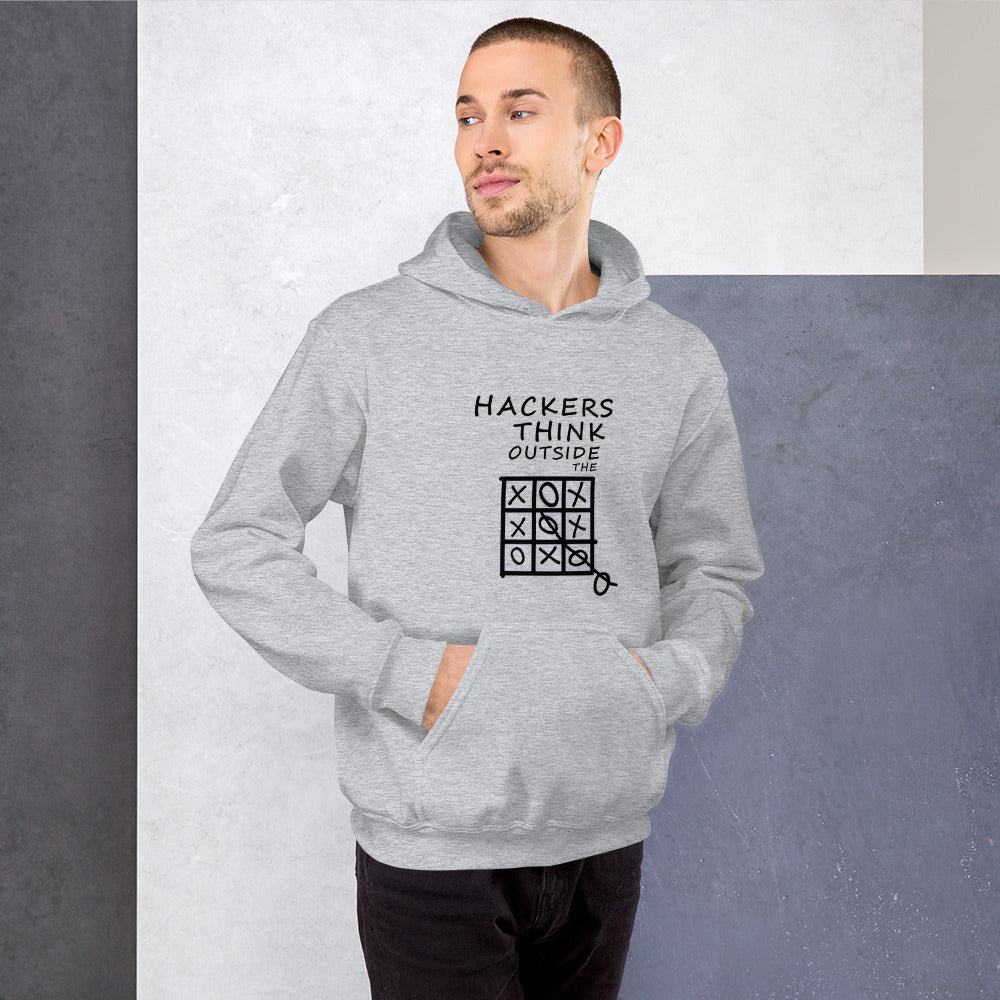 Hackers think outside the box - Unisex Hoodie (black text) by DarkByteGear