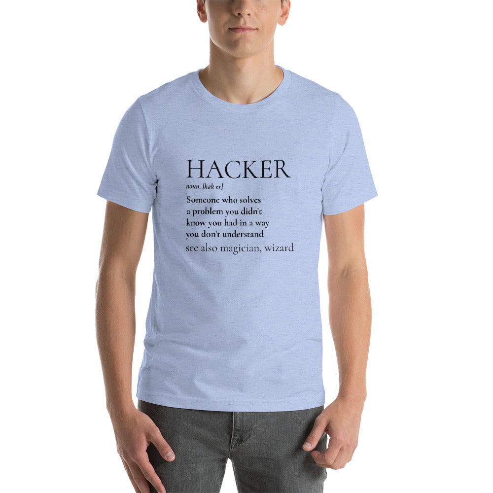 HACKER noun. [hak-er] - Short-Sleeve Unisex T-Shirt (black text) by DarkByteGear