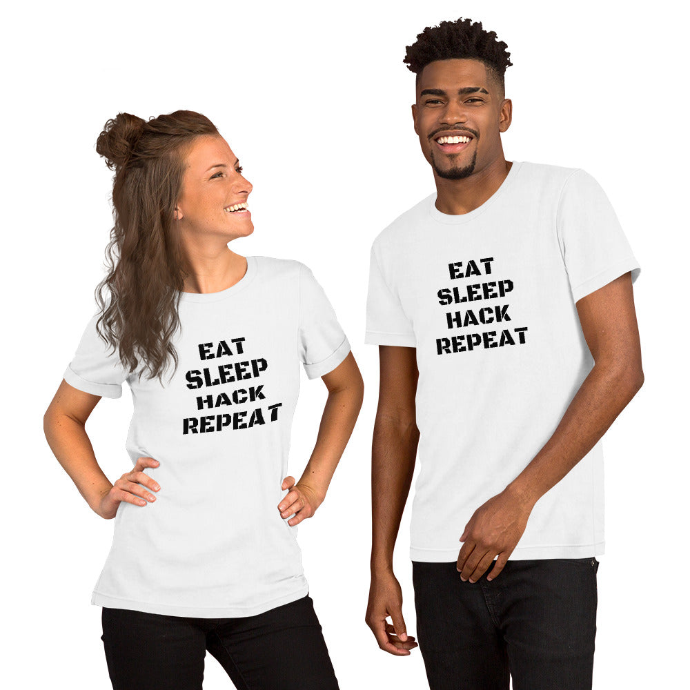 EAT SLEEP HACK REPEAT - Short-Sleeve Unisex T-Shirt (black text) by DarkByteGear