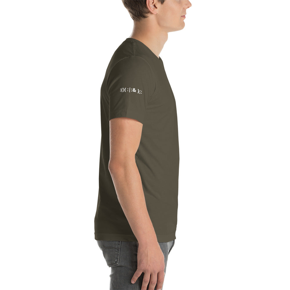 Linux Hackers - Bash Fork Bomb - White Text Short-Sleeve Unisex T-Shirt ( with all sides design) by DarkByteGear