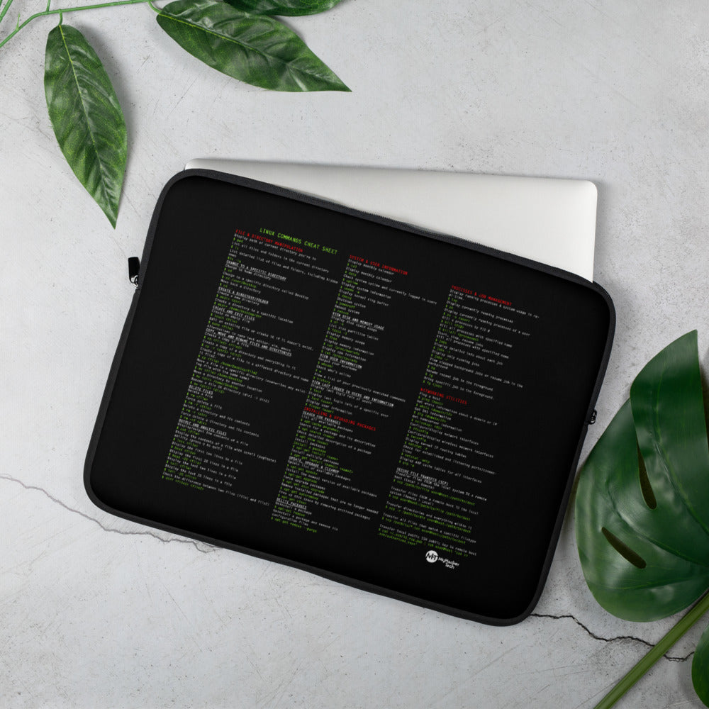 Linux Commands Cheat Sheet - Laptop Sleeve by DarkByteGear