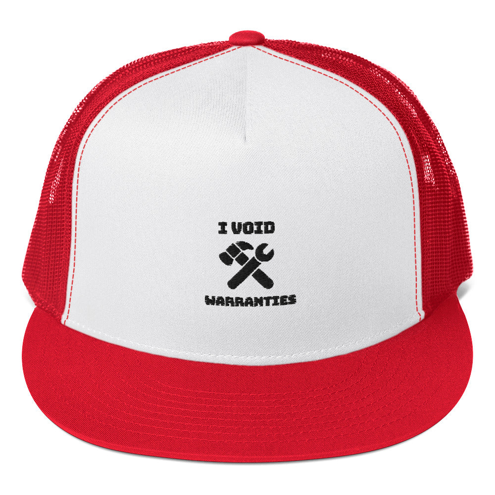 I void warranties - Trucker Cap (black text) by DarkByteGear