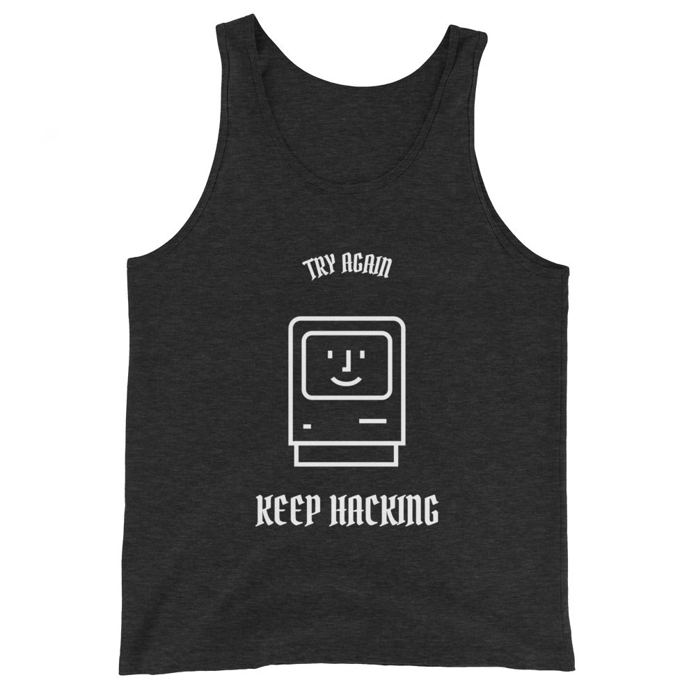 Keep hacking - Unisex Tank Top (white text) by DarkByteGear