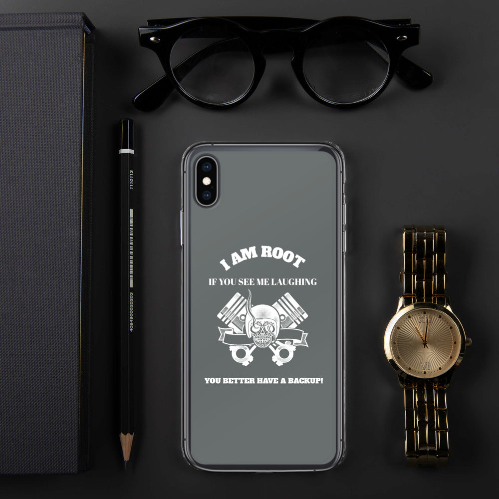 I Am Root If You See Me Laughing You Better Have A Backup - iPhone Case (grey) by DarkByteGear