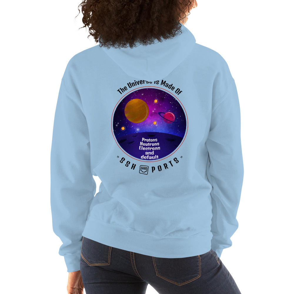 The Universe Is Made Of Default SSH Ports - Unisex Hoodie (black text) by DarkByteGear