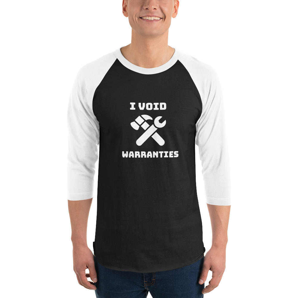 I void warranties - 3/4 sleeve raglan shirt (white text) by DarkByteGear
