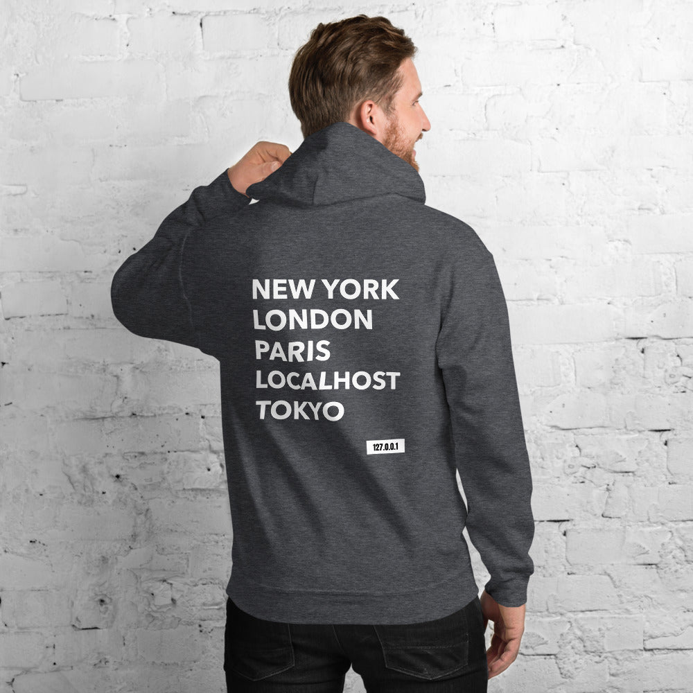 New York London Paris Localhost Tokyo 127.0.0.1 - Unisex Hoodie by DarkByteGear